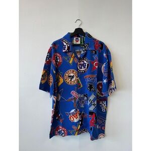 Vintage Negro Leauge Shirt Mens Large Blue All Over Print MLB Button Up 90s